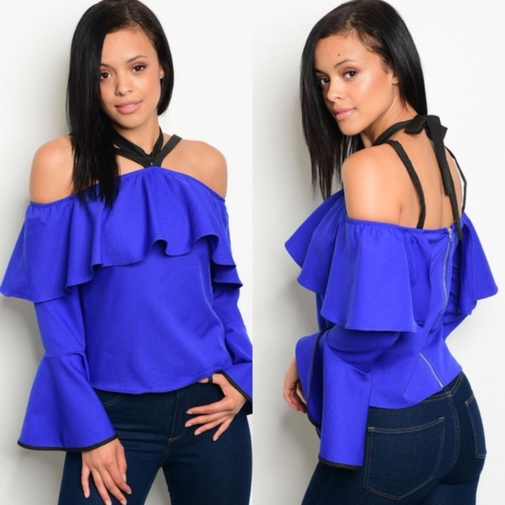 Last One! Royal blue Ruffle Cold shoulder strappy